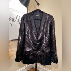 I.N.C International Concepts Slim Fit Black Sequin Blazer Jacket w Satin Collar